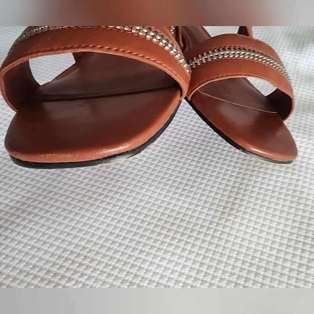 Rebecca Minkoff Marciann Brown Sandals with Silver Zipper